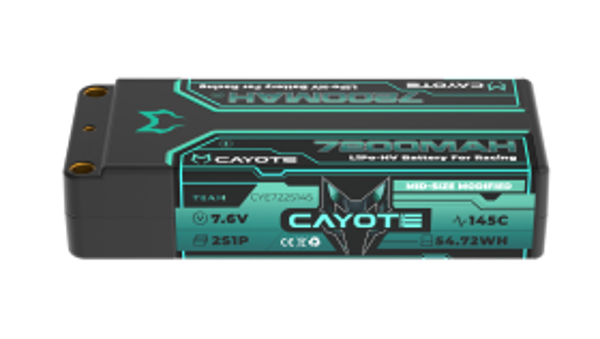 CAYOTE Racing Lipo Battery, 145C, 7200mAh, 2S1P, 7.6V, 54.72Wh
