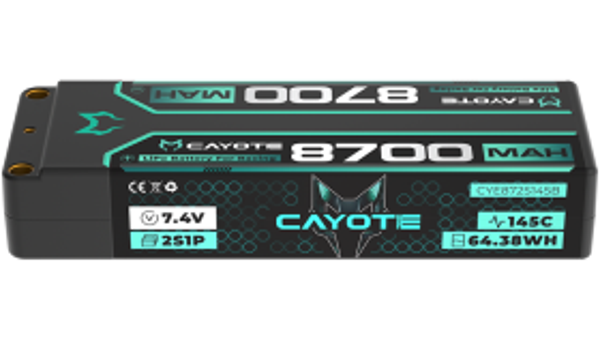 CAYOTE Racing Lipo Battery, 145C, 8700mAh, 2S1P, 7.4V, 64.38Wh