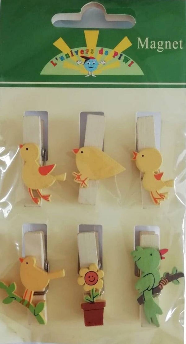 Lot de 6 pinces à linge oiseaux