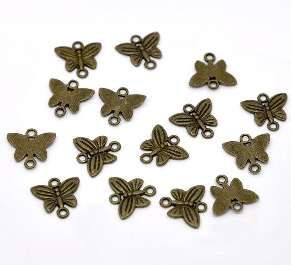 Lot de 10 breloques connecteurs  papillon couleur bronze