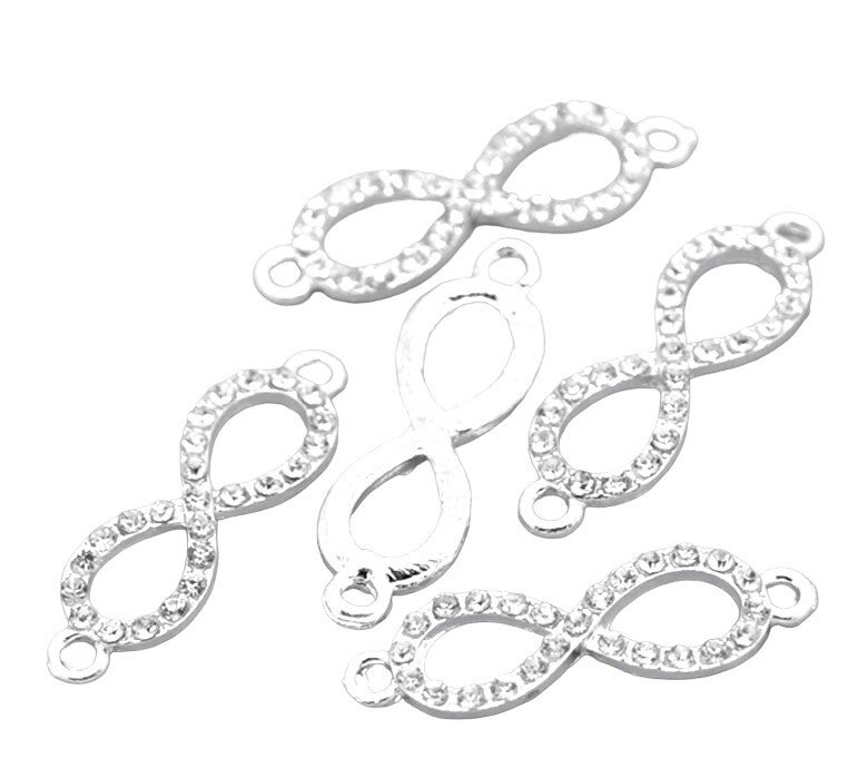 Lot de 4 connecteurs strass argenté 33X10mm