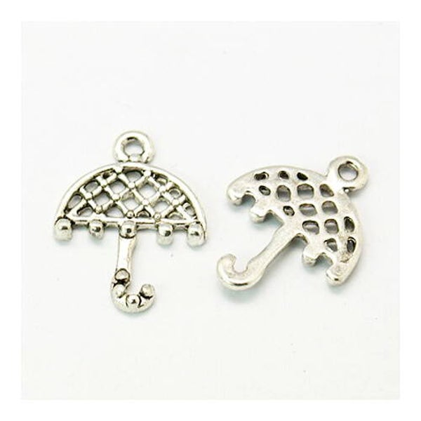 Lot de 10 breloques pendentif parapluie couleur argent vieilli