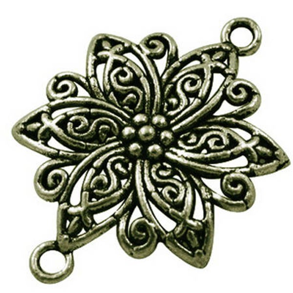 Lot de 8 breloques connecteurs fleur ciselée couleur bronze