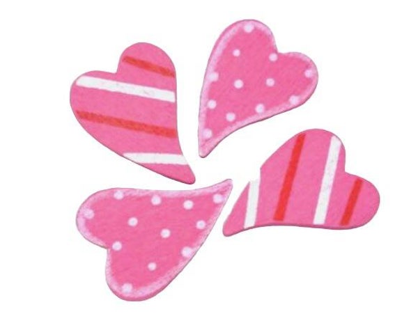 Set de 4 motifs coeur en bois décoré