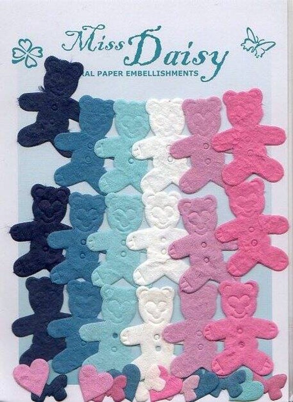 set mixte oursons et petits cœurs papier artisanal