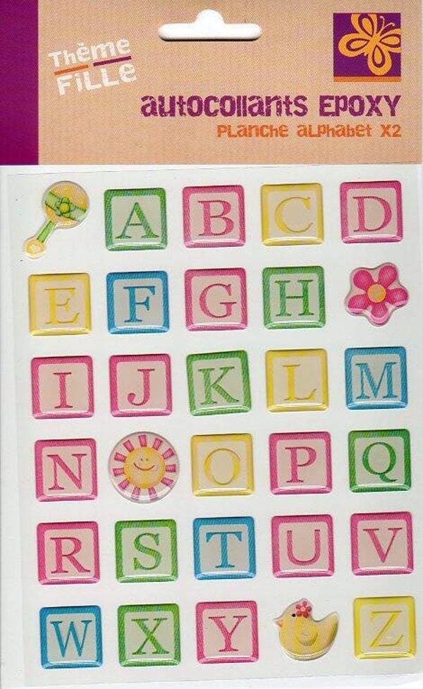 planche de stickers Alphabet 3D