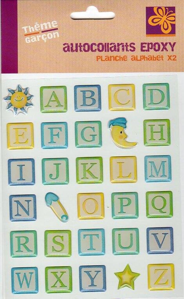 planche de stickers Alphabet 3D