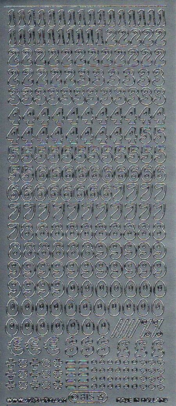 planche de stickers argentés "chiffres"