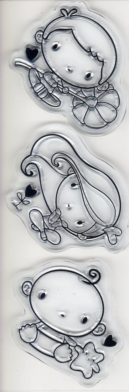 set 3 tampons transparents "amoureux, amoureuse, bébé"