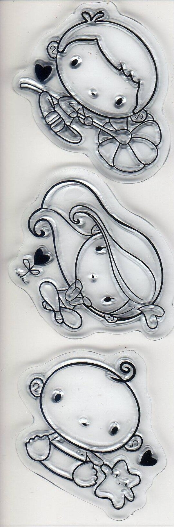 set 3 tampons transparents "amoureux, amoureuse, bébé"