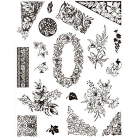 tampons transparents motifs floraux + bloc acrylique