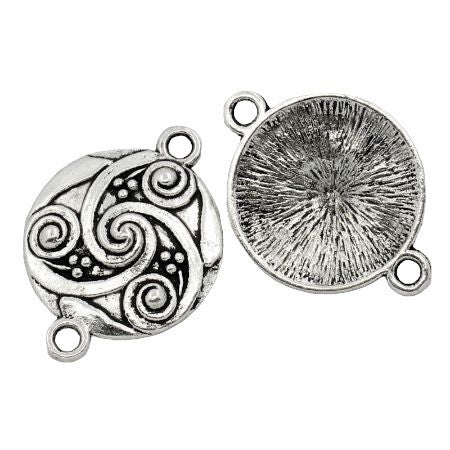 lot 8 connecteurs motif gravé 21mm couleur argenté