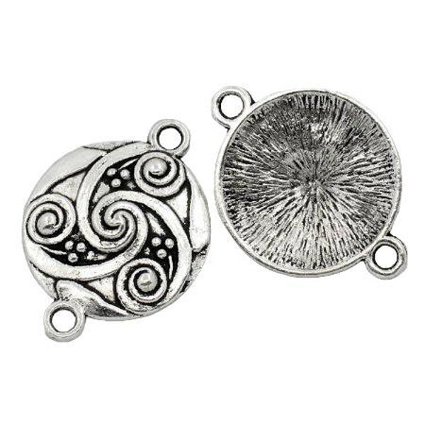 lot 8 connecteurs motif gravé 21mm couleur argenté