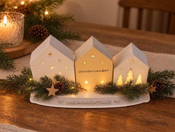 Beleuchtetes Winterdorf „Winterzauber“ – 3D-gedruckte Weihnachtsdeko