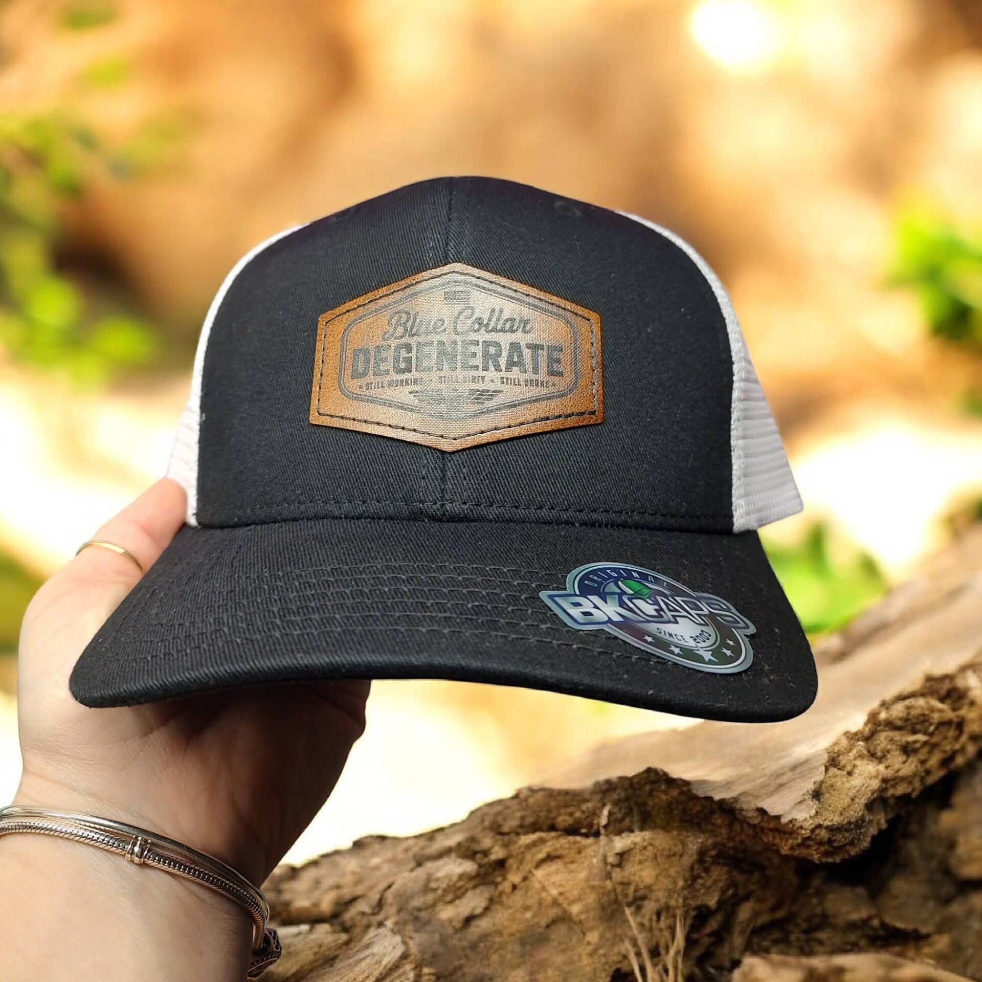 Engraved leather patch hats