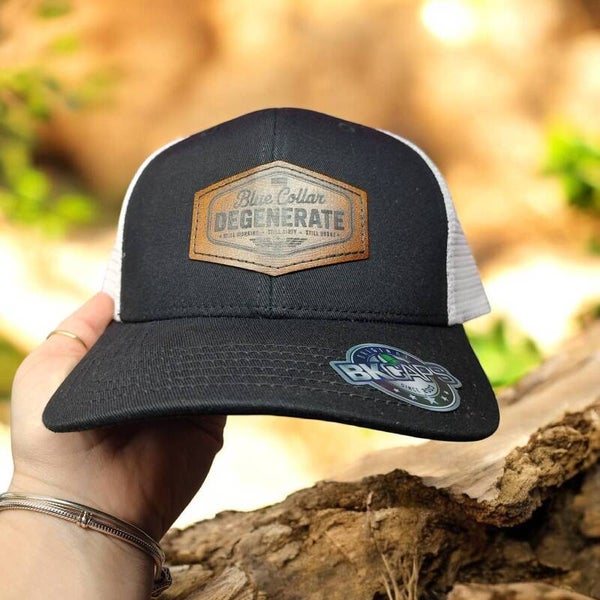 Engraved leather patch hats