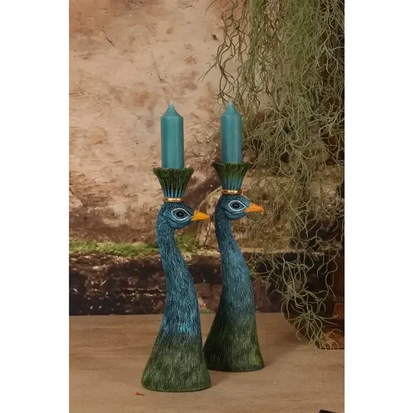 Set pauwen kandelaars