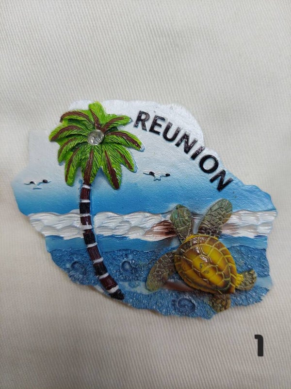 Magnet Carte de la Réunion motif tortue plage