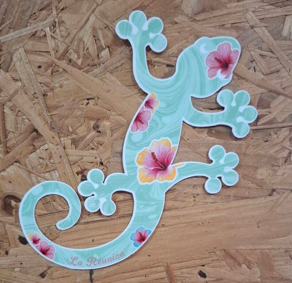 Sticker margouillat hibiscus