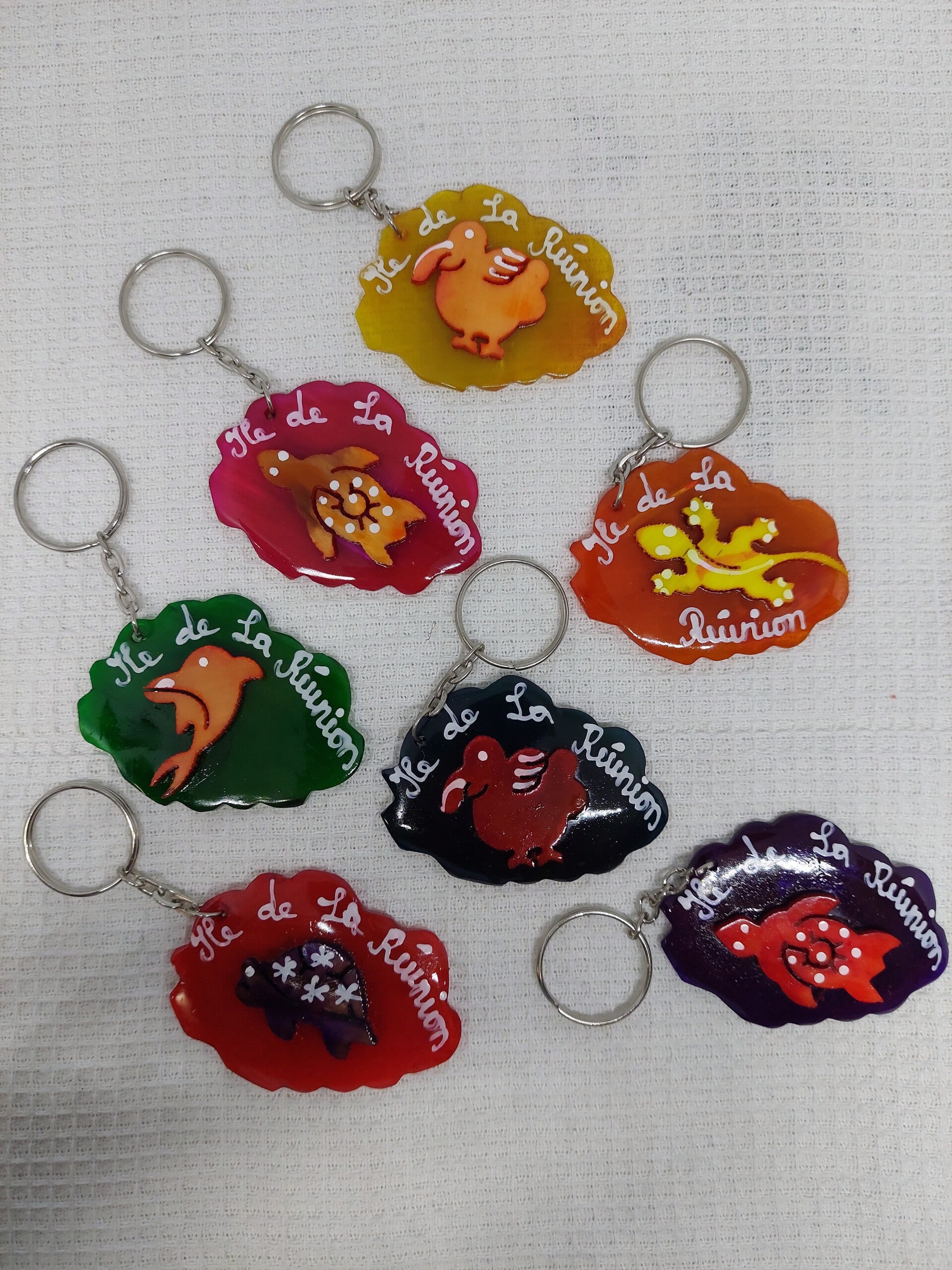 Porte-clé en "corne" carte de la Réunion couleur