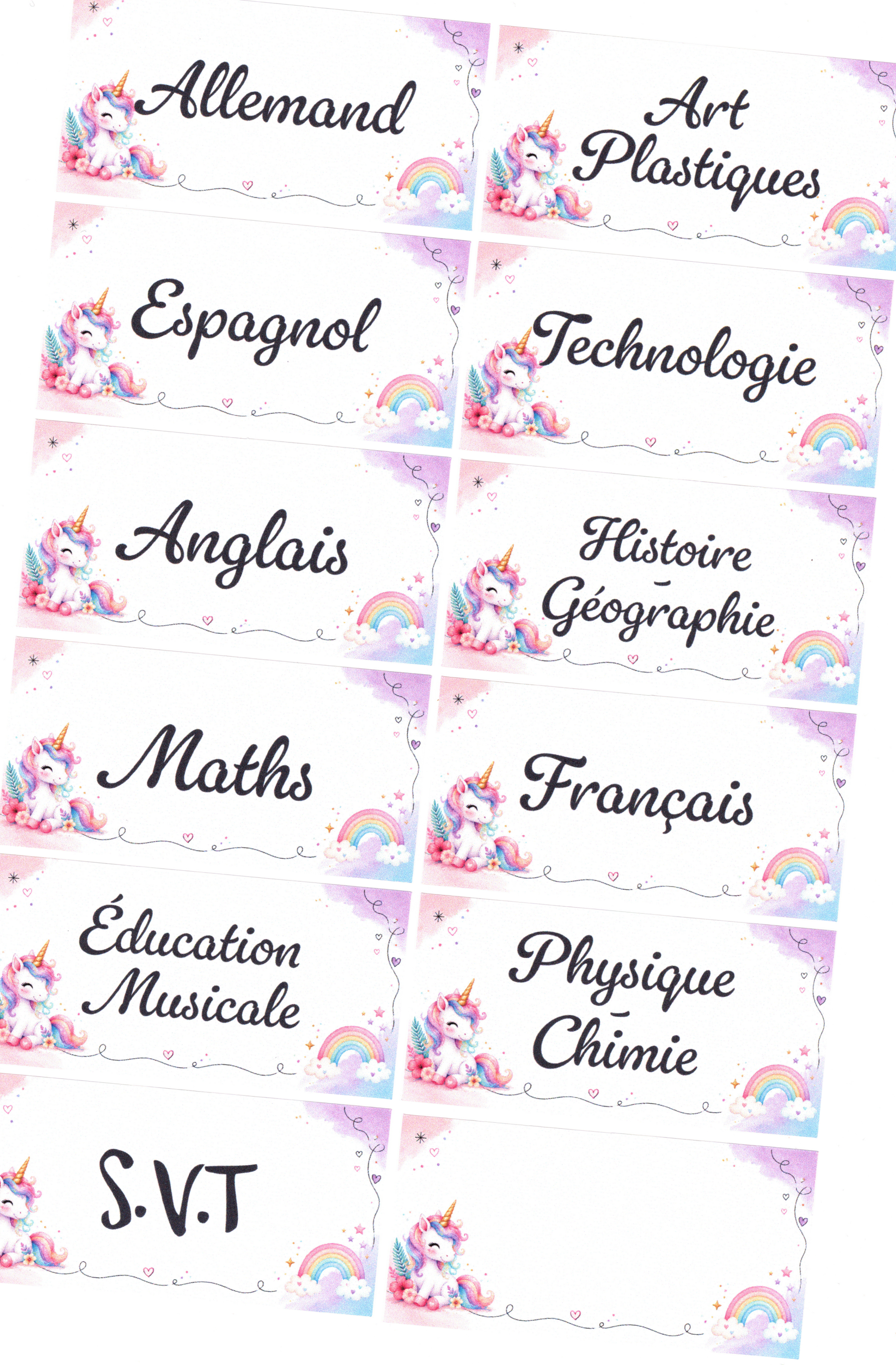 Étiquettes matières