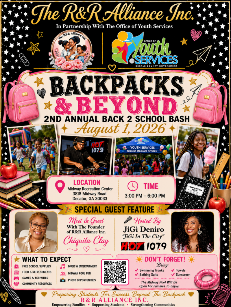 Backpacks & Beyond 2nd Annual Back 2 School Bash event flyer.