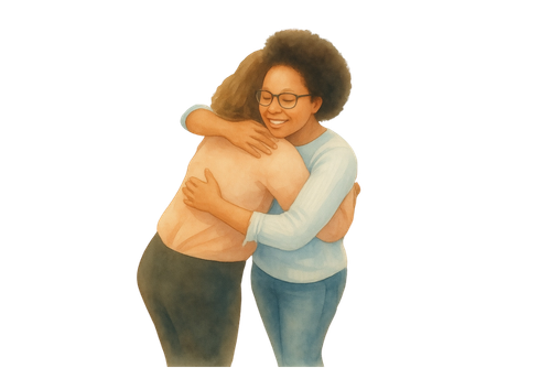 Two females hugging each other.