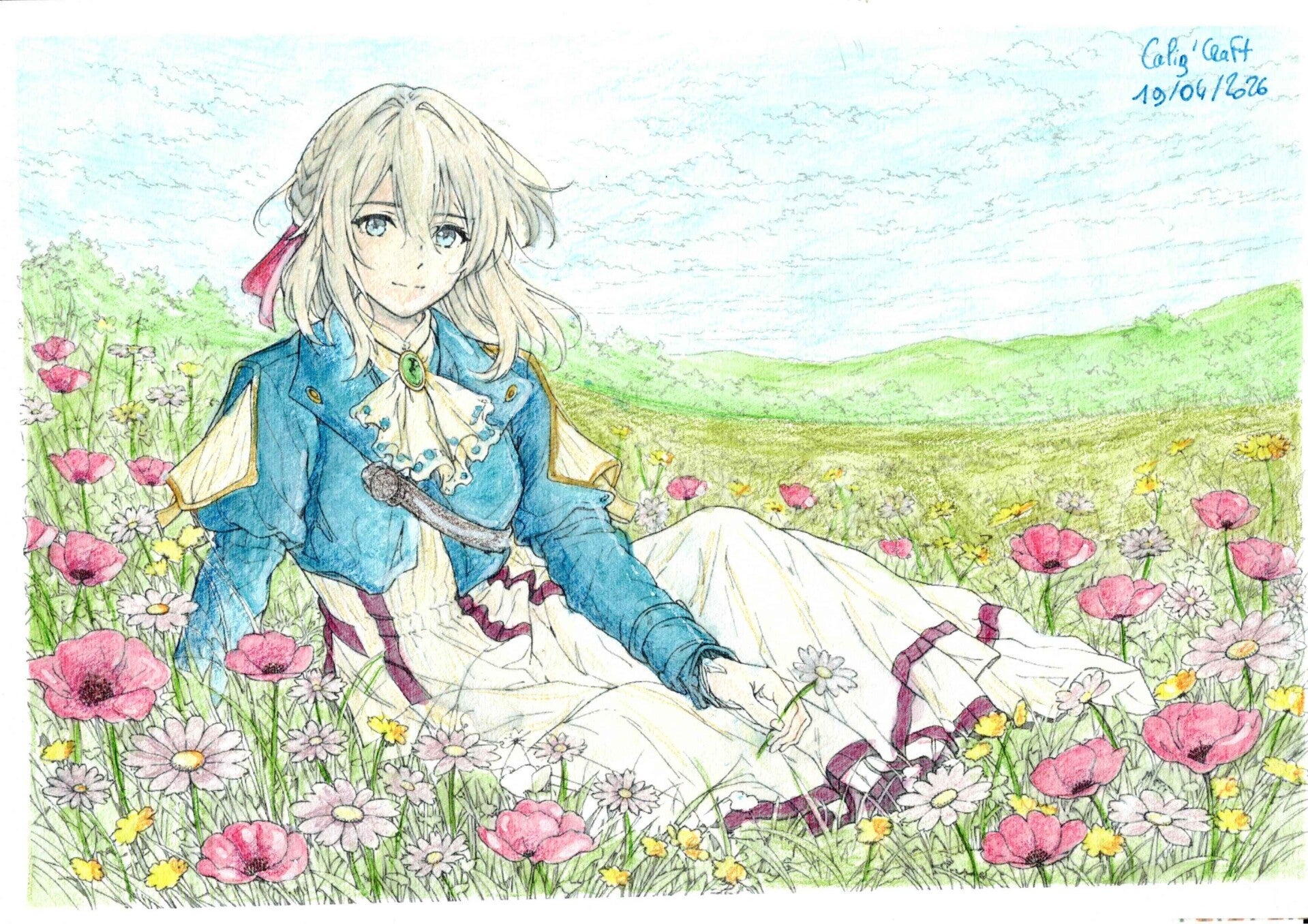 ✨ Print A4 – Violet Evergarden dans un champ de fleurs
