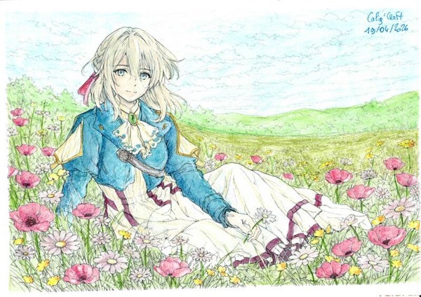 ✨ Print A4 – Violet Evergarden dans un champ de fleurs
