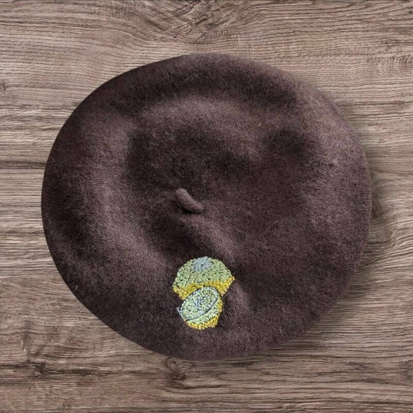 Béret brodé taille unique Marron