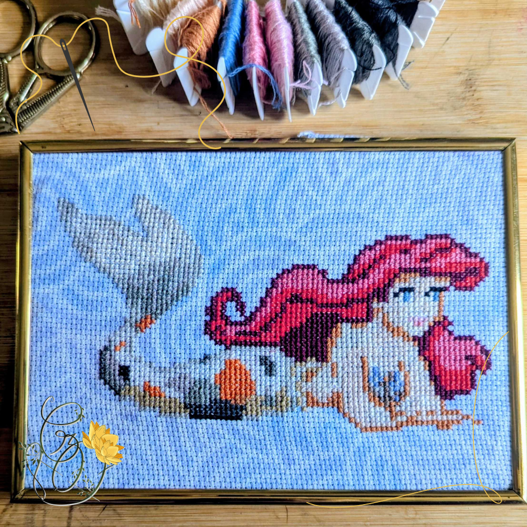 Broderie artisanale – Ariel & queue de sirène Koï