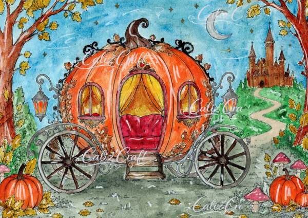 Print aquarelle – « Le Carrosse Citrouille Enchanté »