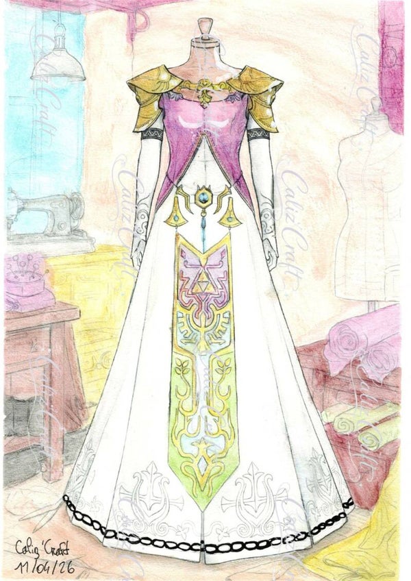 ✨ Print A4 – Robe de Zelda dans l’atelier de couture