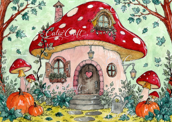 Print aquarelle – « La Maison Champignon Enchantée »