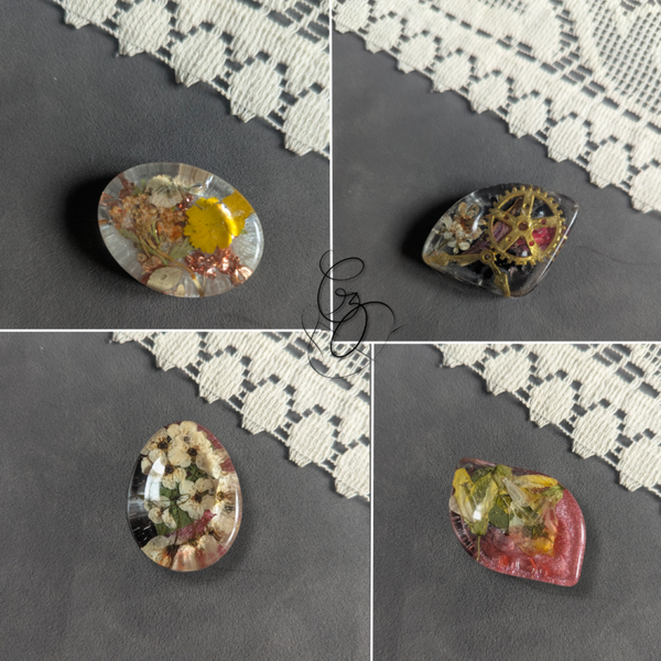 🌸 Worry Stone en Résine - 📖 Décorée fleurs séchées, journal, engrenages & co. ⚙️