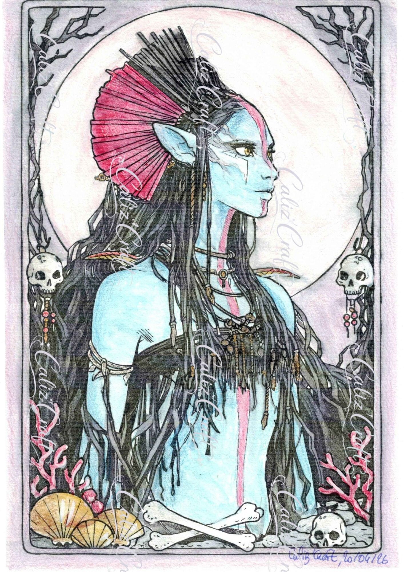 ✨ Print A4 – Portrait Na’vi sombre inspiré de l’univers d’Avatar