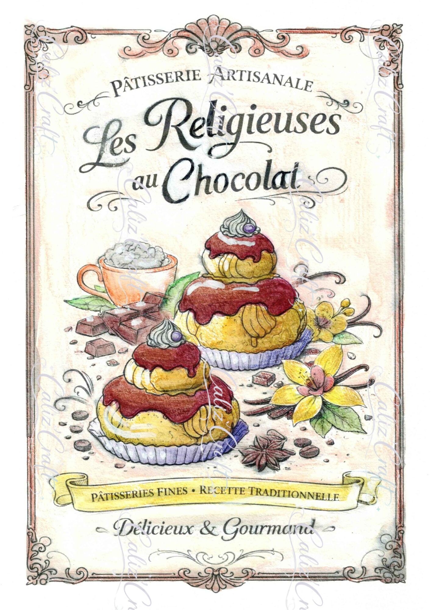 ✨ Print A4 – Affiche vintage « Les Religieuses au Chocolat »