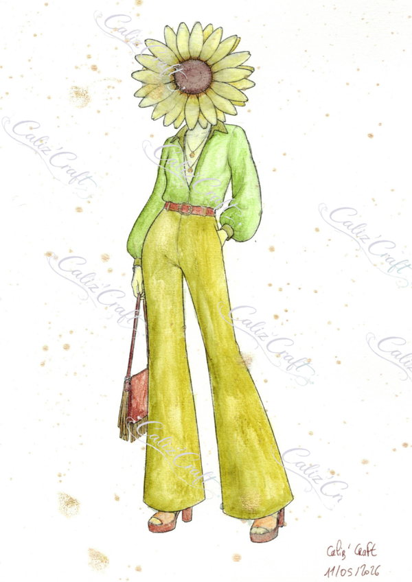 🌻 Print A4 – Femme Tournesol rétro