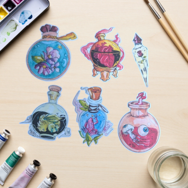 Stickers Aquarelle – Potions et Curiosités Fantastiques