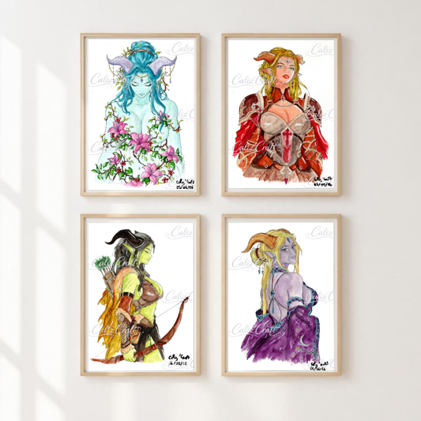😈 Série de 4 Prints Aquarelle Démones — Illustrations Fantasy Féminines