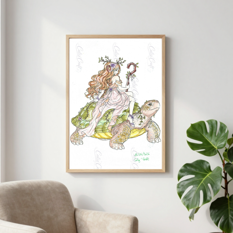 ✨ Print A4 – Dryade sur le dos d’une tortue