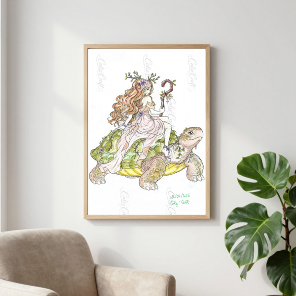 ✨ Print A4 – Dryade sur le dos d’une tortue