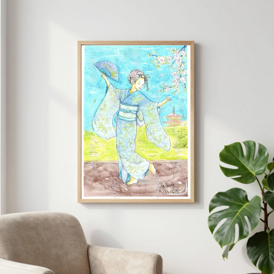 ✨ Print A4 – Geisha sous les cerisiers en fleurs