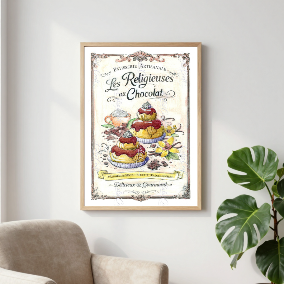 ✨ Print A4 – Affiche vintage « Les Religieuses au Chocolat »