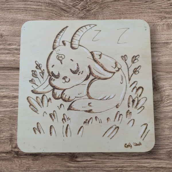 Pyrogravure : Baphomet qui dort