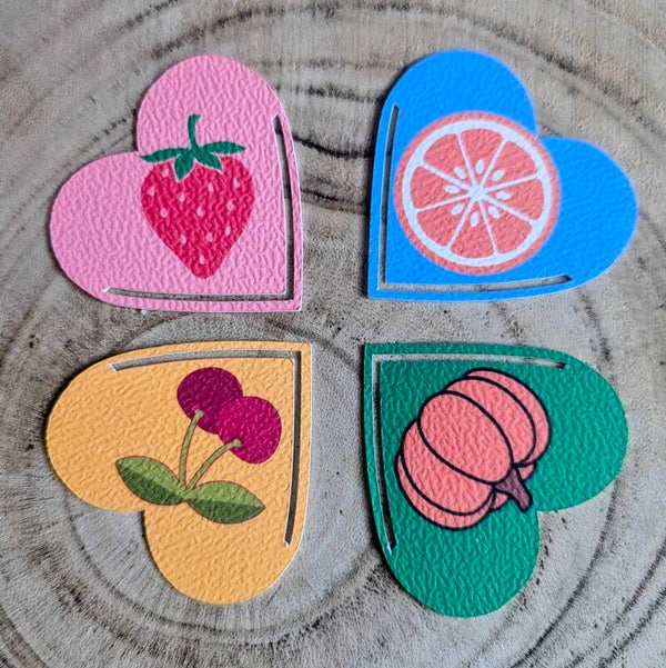 🍓 Marque-pages cœur — Fruits & petites douceurs