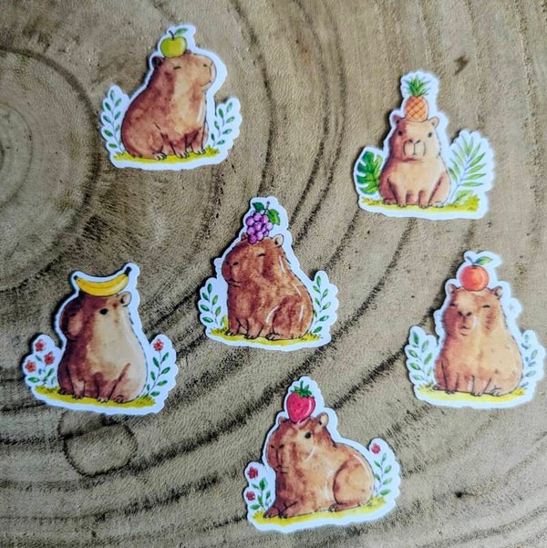 Stickers Capybara Aquarelle | Sticker Animal Mignon | Capybara Fruits | Décoration Carnet, Ordinateur, Téléphone
