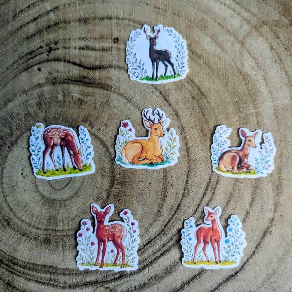 🦌 Stickers Cerfs & Biches – Aquarelles originales
