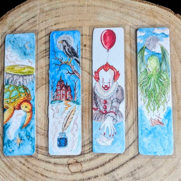 Marque-page aquarelle fantasy – Marque-page peint à la main – Illustration fantastique – Lecture – Cadeau pour lecteur – Set de 4