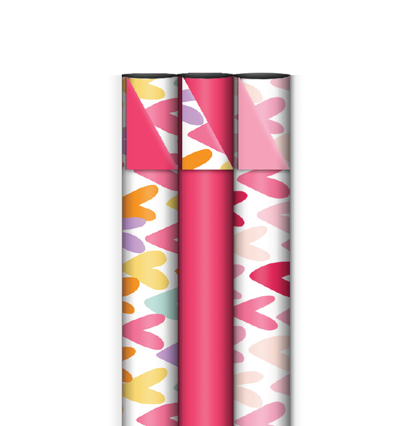Cadeaupapier- 3 rollen inpakpapier- Roze hartjes
